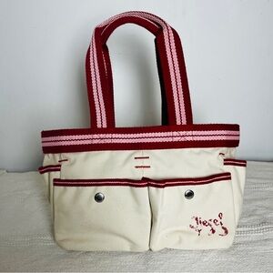 Diesel “Spare Parts” Canvas Utility Tote Bag | Red & Cream